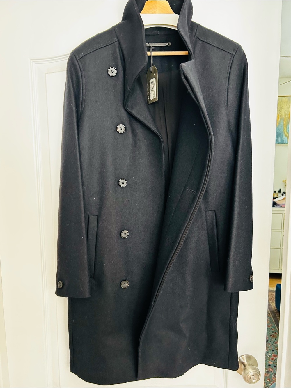 AllSaints Men's Black Double-Breasted wool Coat